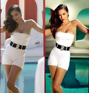 Jessica Alba's perfectly fine waist was slimmed down for the photo on the right. 